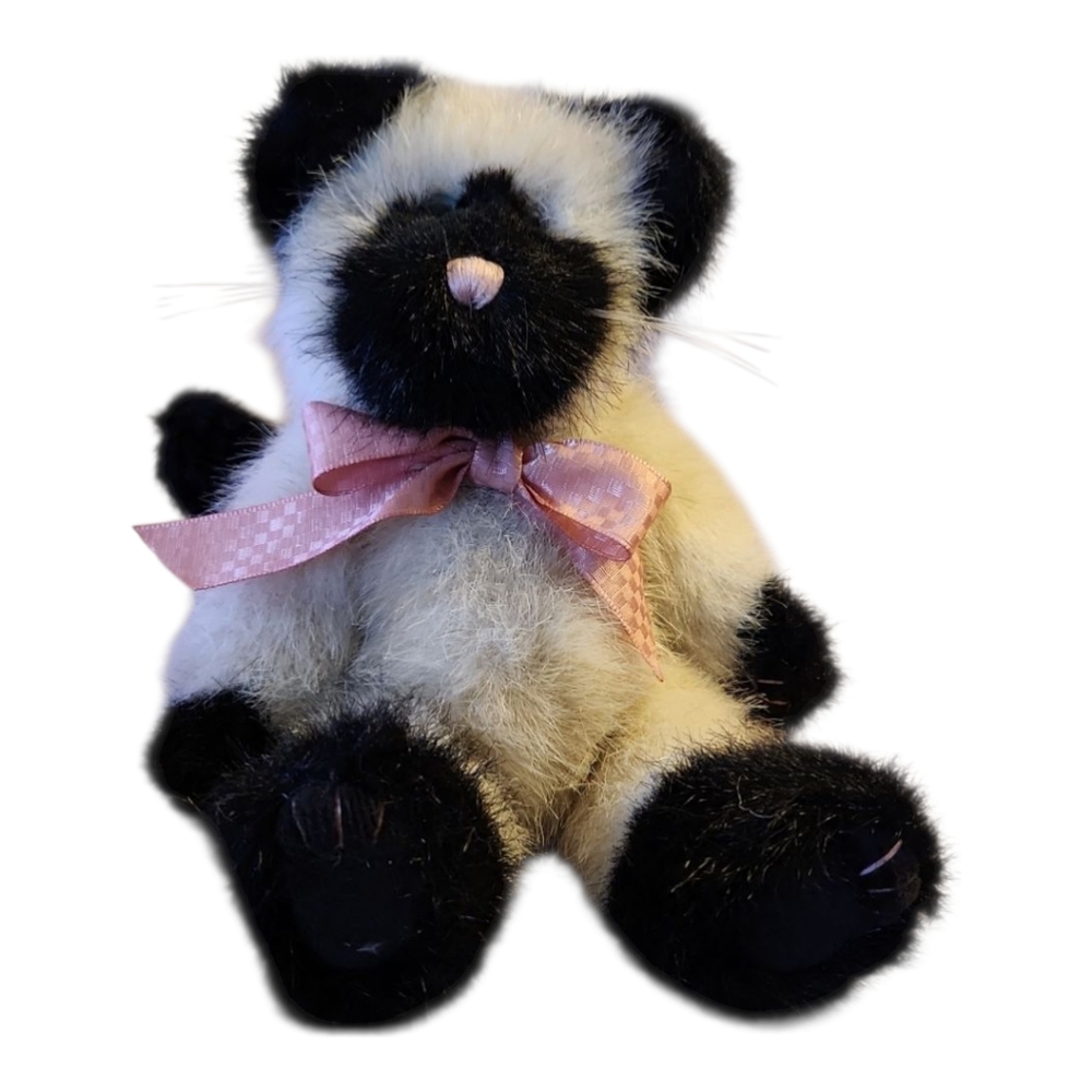 Plush Siamese Cat Toy with Pink Bow